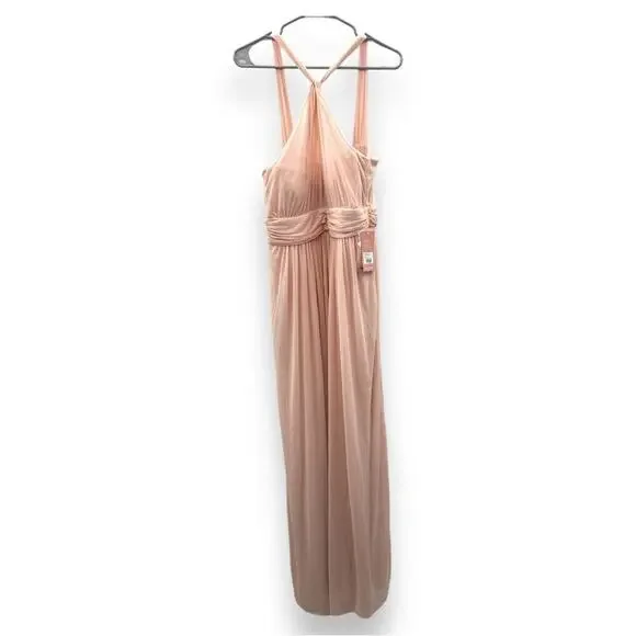 Birdy Grey Kiko Mesh Halter Formal Bridesmaid Dress in Pale Blush Size L  NWT